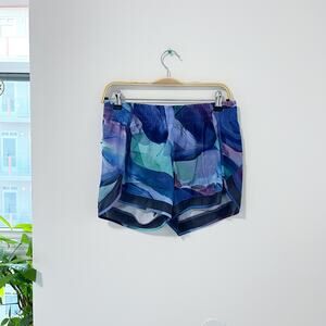 Athleta Blue Print Mesh Racer Run Shorts Size Small